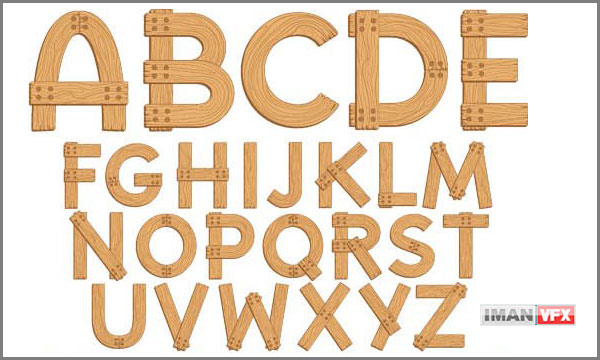 حروف الفبای گرافیکی Alphabet styled expensive wood