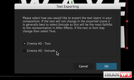 ویژگی جدید افترافکت cc خروجی Export متن 3D به Cinema 4d